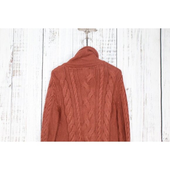 LL Bean Double L Mixed Cable Sweater Funnelneck Casual Burnt Mahogany M - Picture 7 of 9